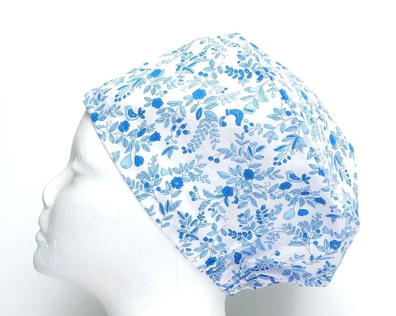 NEW Porcelain Blue Floral Women's Basic Scrub Cap