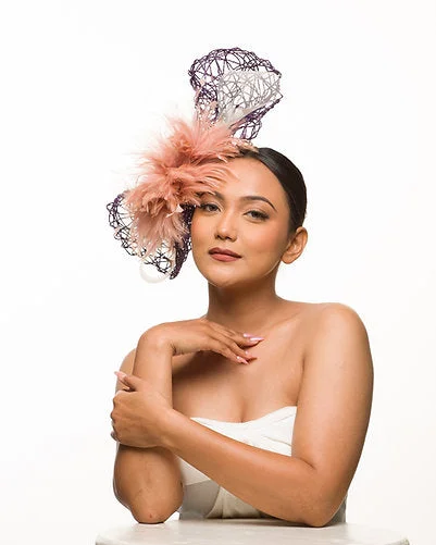 Purple Fascinator with Blush Feathers (Lavender Chloe)