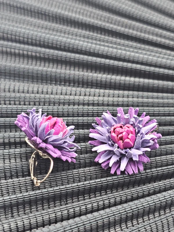 Aura- Leather Flower Stud Earrings