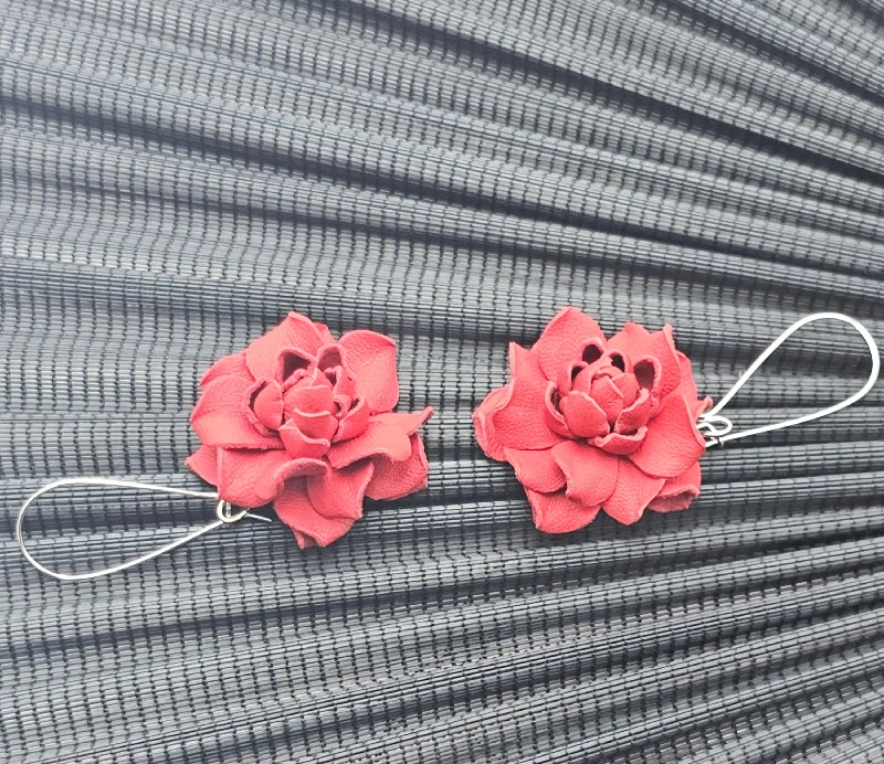 Rose- Cute Leather Red Flower Earrings