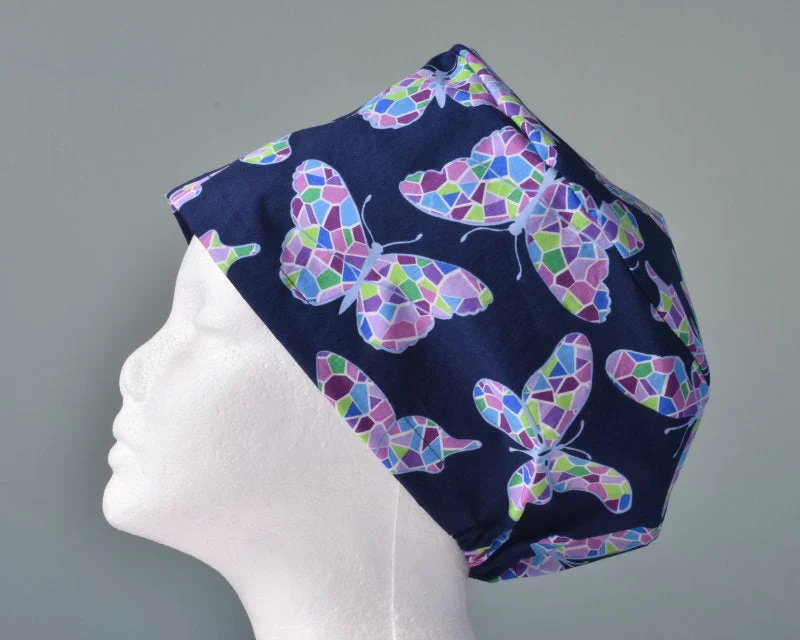 NEW Stained Glass Butterflies Women's Basic Scrub Caps