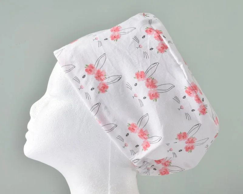 Bunny Floral Women's Basic Scrub Caps