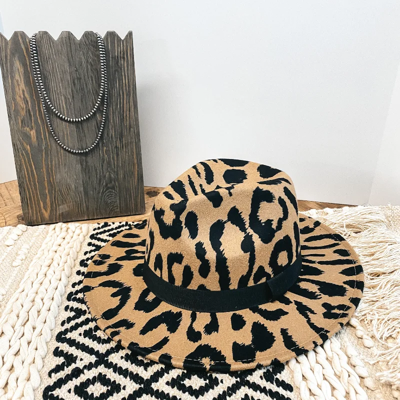 Wild Adventure Flat Brim Large Leopard Hat in Tan