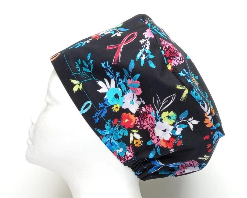 NEW Breast Cancer Awareness Floral Women's Basic Scrub Cap