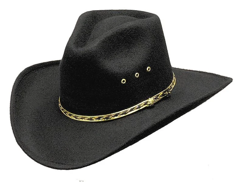 BFF-36BLK Black Faux Felt Western Pinch with Elastic