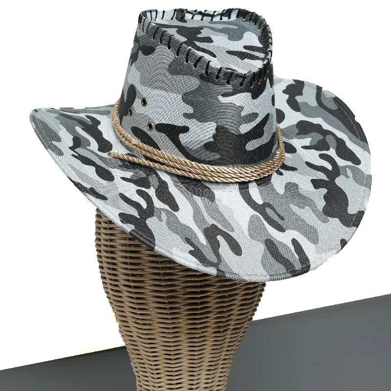 Chokore Camouflage Sunshade Straw Cowboy Hat (Black & White)