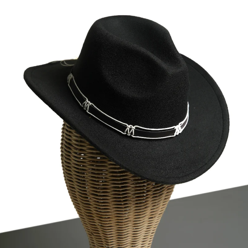 Chokore Cowboy Hat with Black and White Belt (Black)