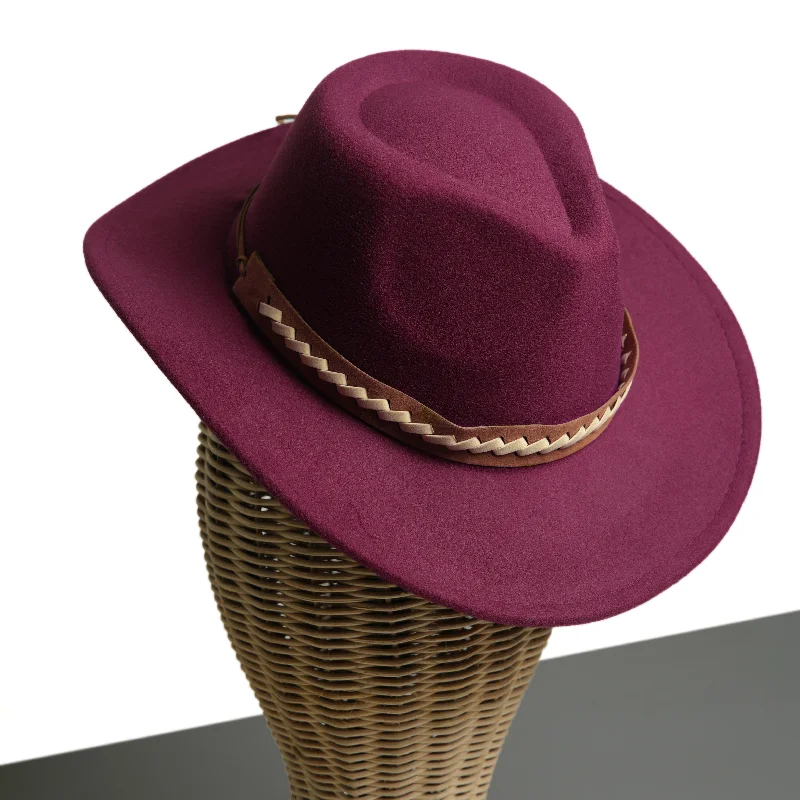 Chokore Cowboy Hat with Braided PU Belt (Burgundy)