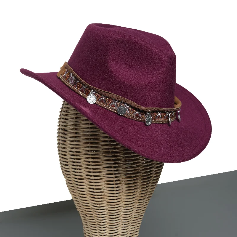 Chokore Cowboy Hat with Coin Belt (Wine Red)