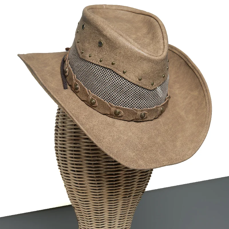 Chokore Vegan Leather Cowboy Hat with Mesh Details (Camel)