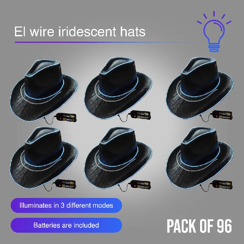 Black EL WIRE Light Up Iridescent Space Cowboy Hat - Pack of 96 Hats