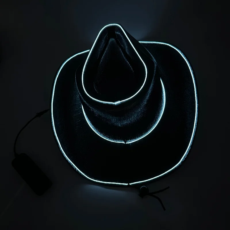 EL WIRE Light Up Iridescent Space Black Cowboy Hat