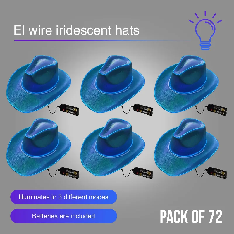 EL WIRE Light Up Iridescent Space Blue Cowboy Hat - Pack of 72 Hats