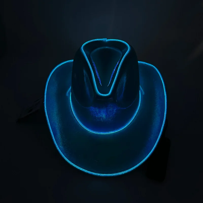 EL WIRE Light Up Iridescent Space Blue Cowboy Hat