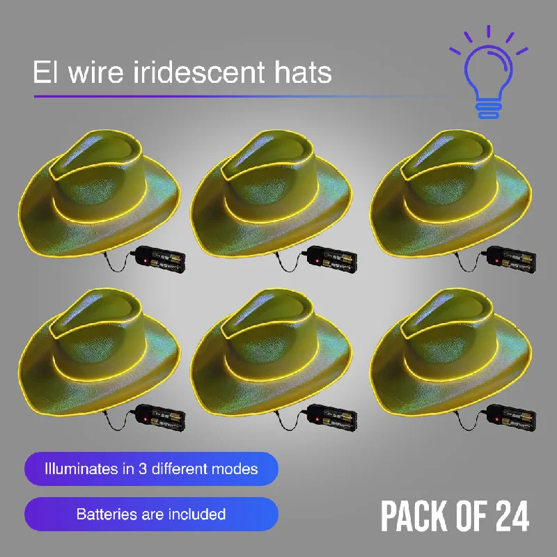 EL WIRE Light Up Gold Iridescent Space Cowboy Hat - Pack of 24 Hats