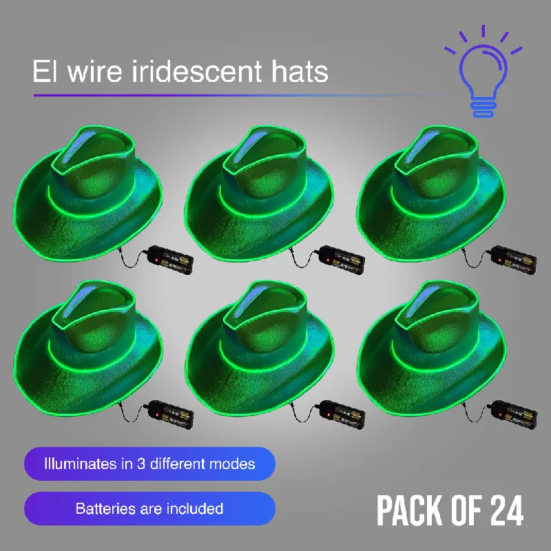 EL WIRE Light Up Green Iridescent Space Cowboy Hat - Pack of 24 Hats