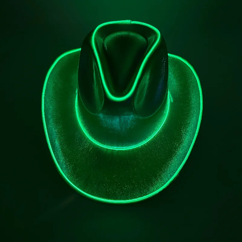 EL WIRE Light Up Iridescent Space Green Cowboy Hat