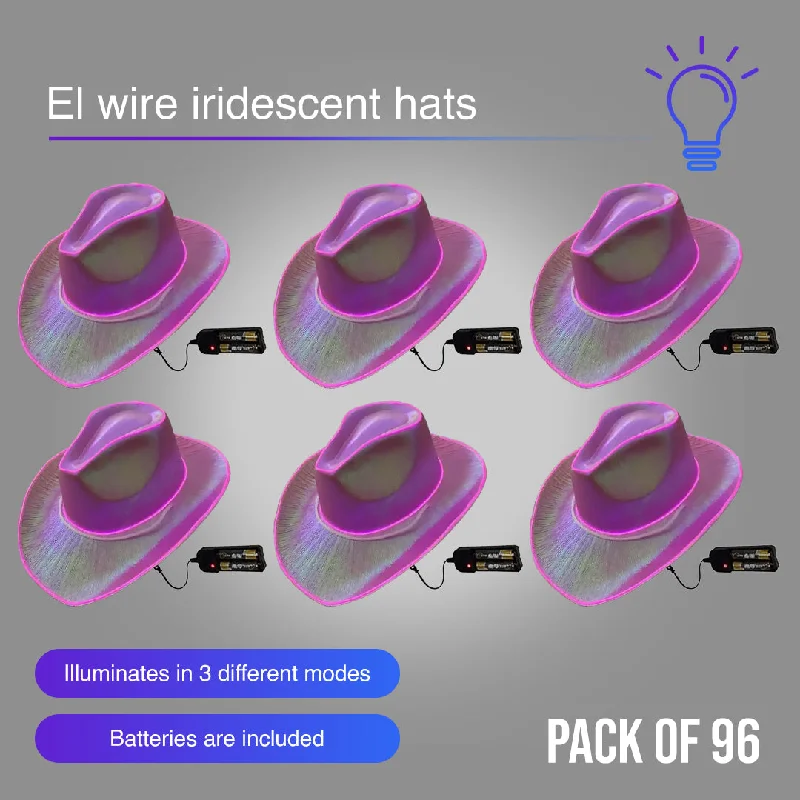 Pink EL WIRE Light Up Iridescent Space Cowboy Hat - Pack of 96 Hats