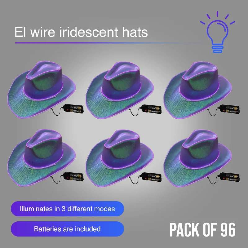 Purple EL WIRE Light Up Iridescent Space Cowboy Hat - Pack of 96 Hats