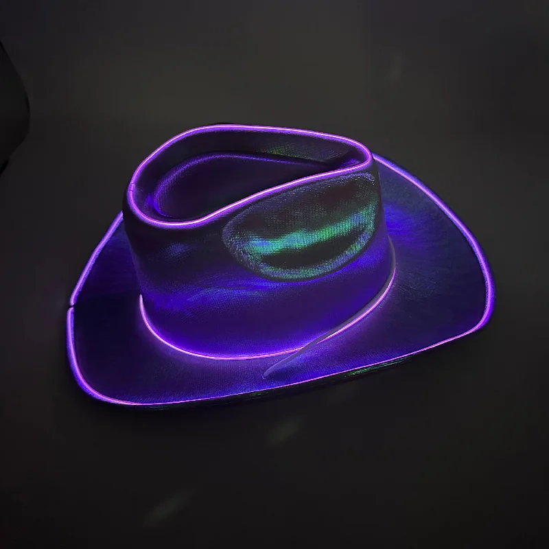 EL WIRE Light Up Iridescent Space Purple Cowboy Hat