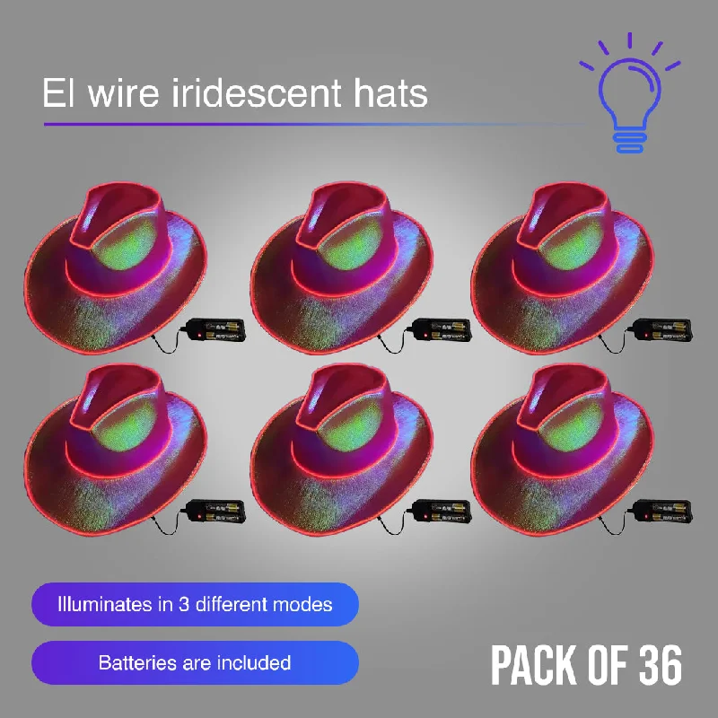 EL WIRE Light Up Iridescent Space Red Cowboy Hat - Pack of 36 Hats