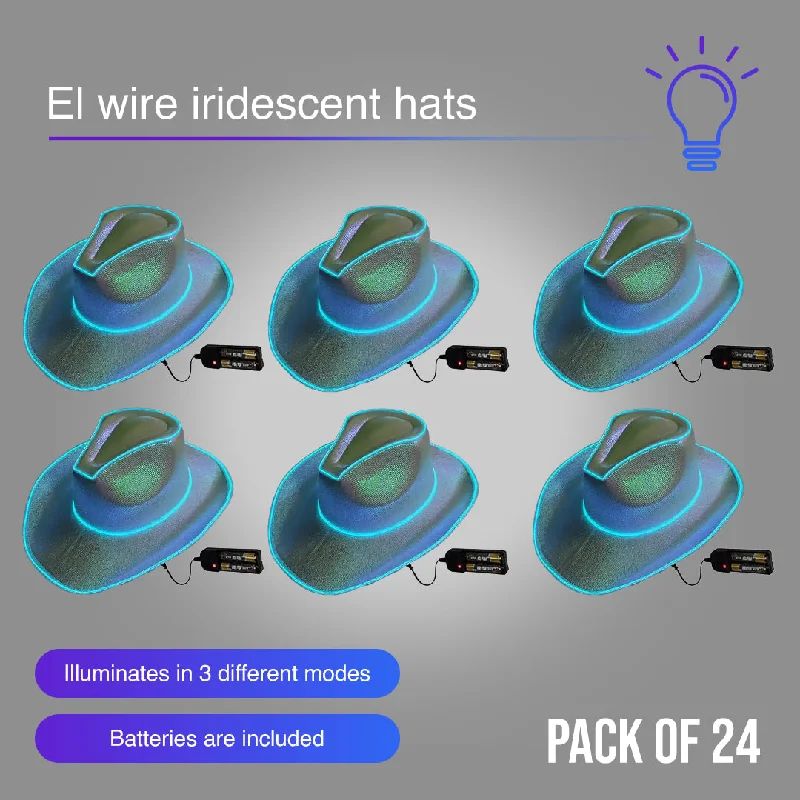 EL WIRE Light Up White Iridescent Space Cowboy Hat - Pack of 24 Hats