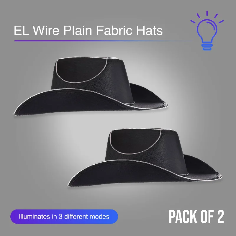 Black EL Wire Light Up Glow Plain Cowboy Hat - Pack of 2 Hats