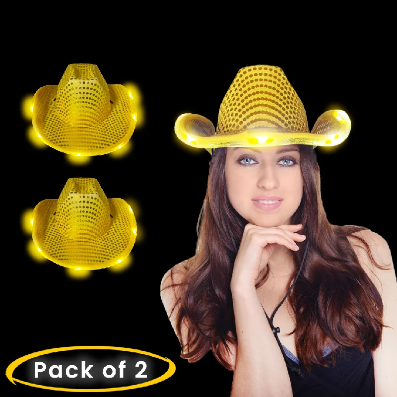 LED Light Up Flashing Gold Sequin Cowboy Hat - Pack of 2 Hats