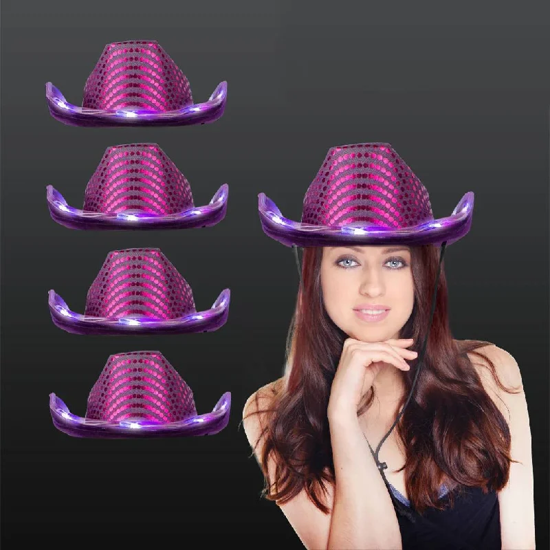 LED Light Up Flashing Sequin Purple Cowboy Hat - Pack of 4 Hats